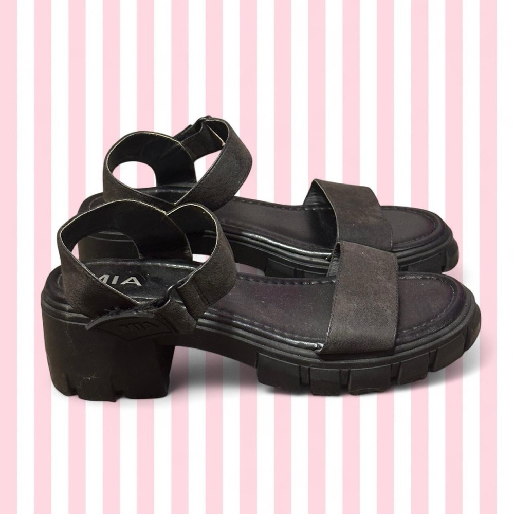 Chunky Black Faux Leather Platform Sandals